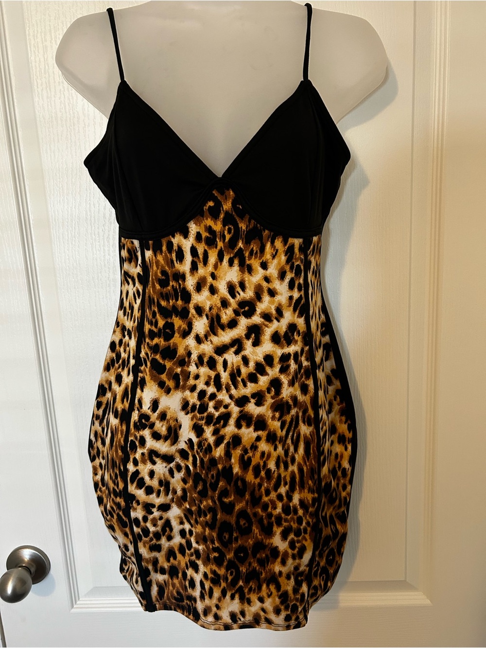 Black and Leopard Print Slip Dress